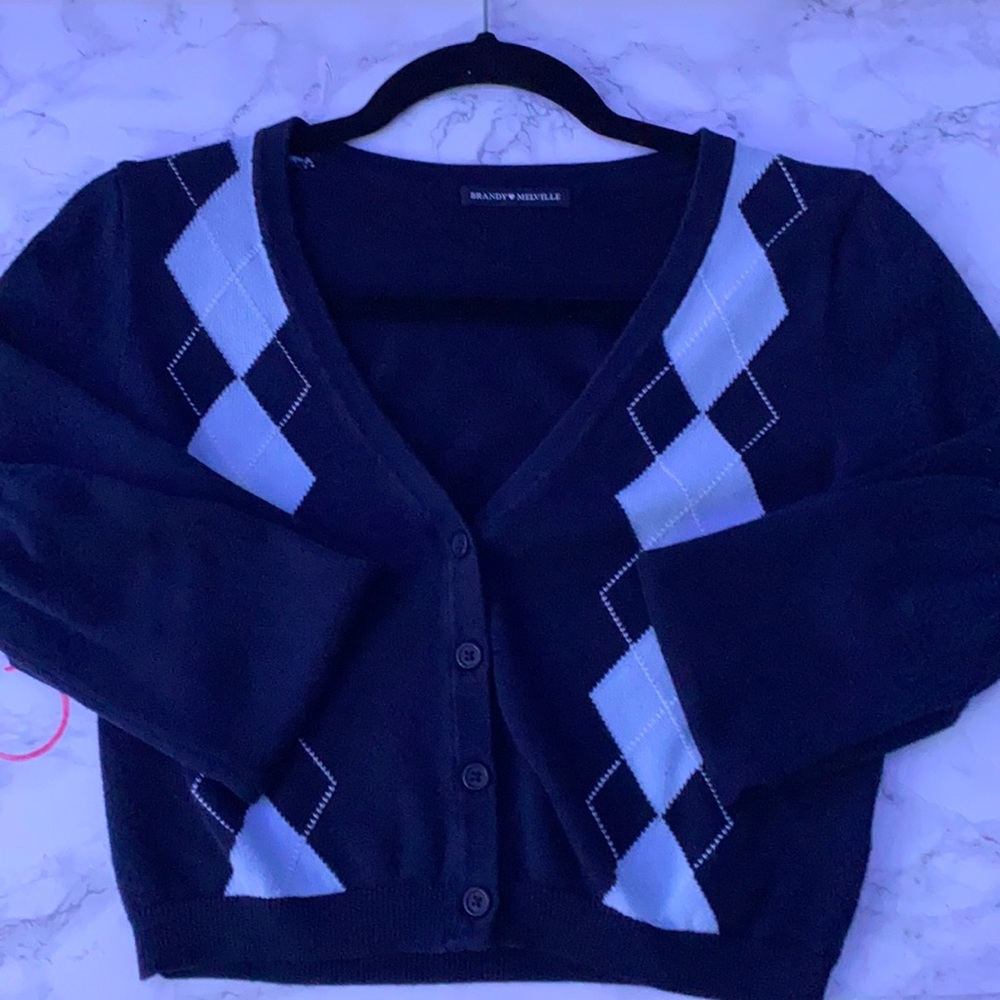 brandy melville navy argyle cardigan